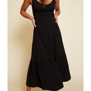 Nation LTD. Smocked Waist Tiered Black 100% Pima Cotton Midi Skirt L
